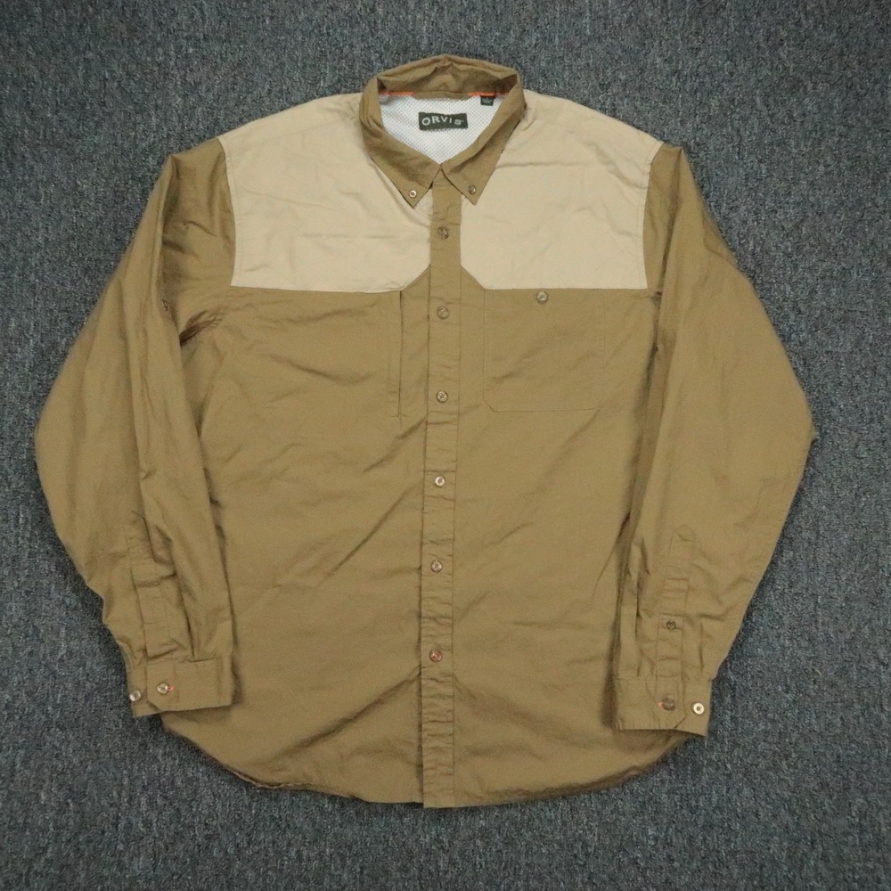 Orvis Shirt Mens Large Brown Cotton Featherweight Shooting Long Sleeve Outdoors